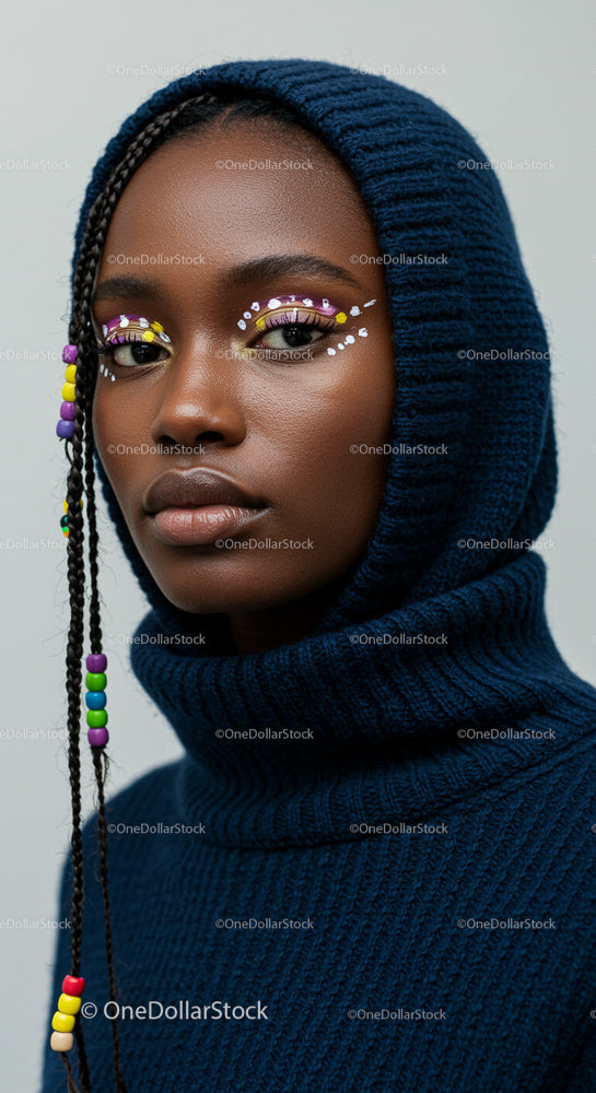 Stylish Portrait with Creative Eye Makeup and Beaded Braid