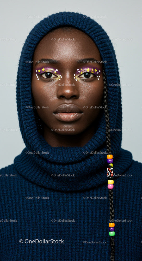 Stylish Portrait with Colorful Eye Makeup and Braided Hair