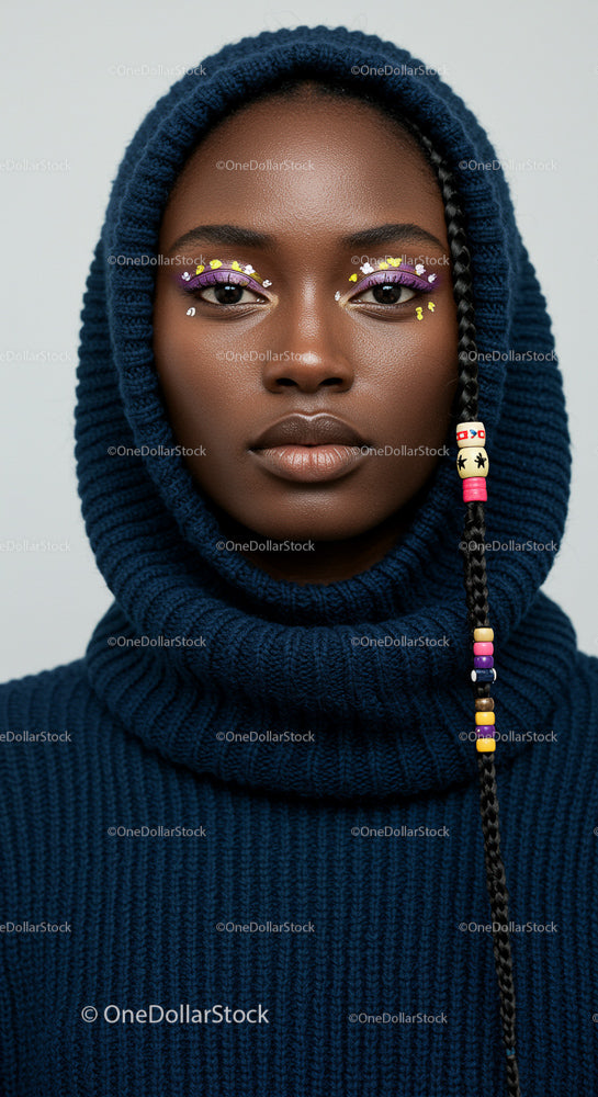 Fashionable Portrait with Braided Hair and Vibrant Makeup