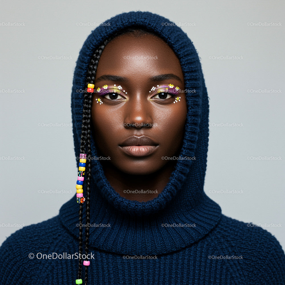 Artistic Portrait with Braids and Colorful Beads