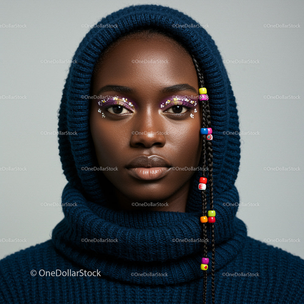 Fashion Portrait with Creative Makeup and Beaded Braids