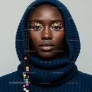 Portrait of Fashionable Woman in Blue Knitted Sweater