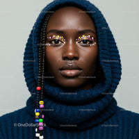Portrait of Fashionable Woman in Blue Knitted Sweater