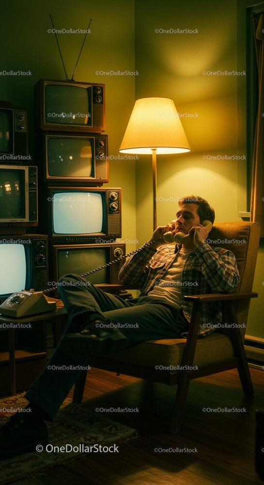 Retro Evening with Vintage TV and Rotary Phone