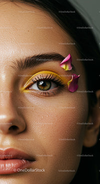 Yellow Eyeshadow and Petal Adorned Artistic Portrait