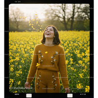 Cheerful Woman in Rapeseed Field During Golden Hour