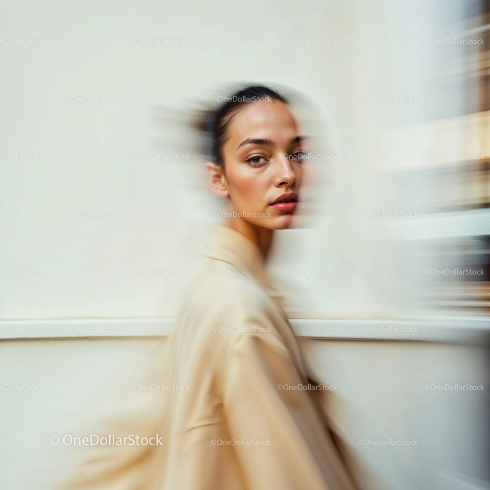 Artistic Motion Blur Portrait of a Woman in Beige