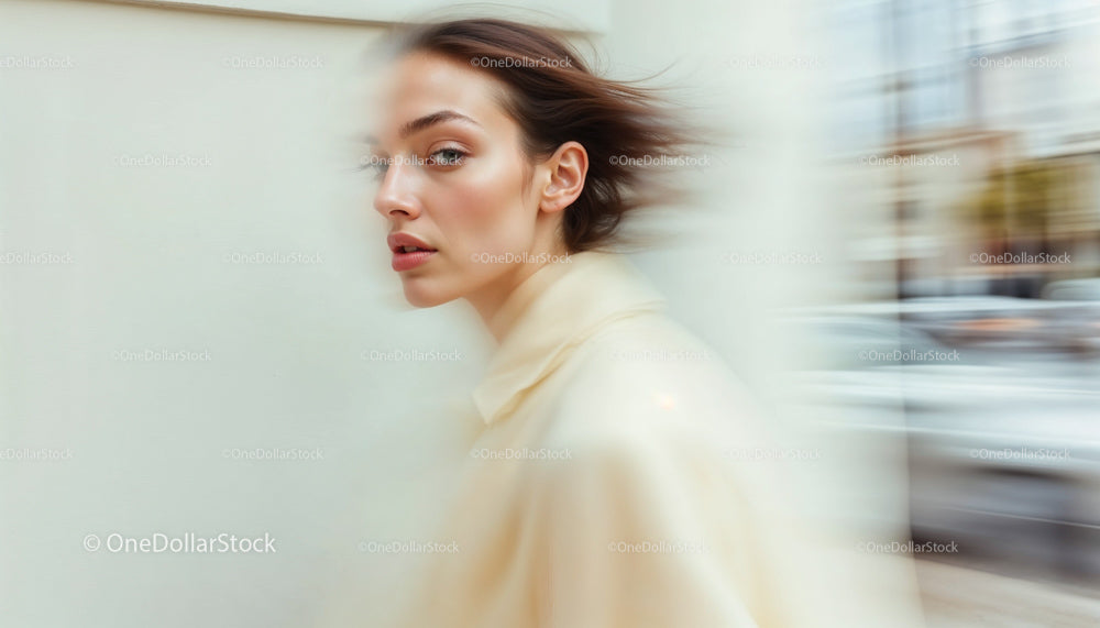 Dynamic Portrait of a Woman in Motion on City Street