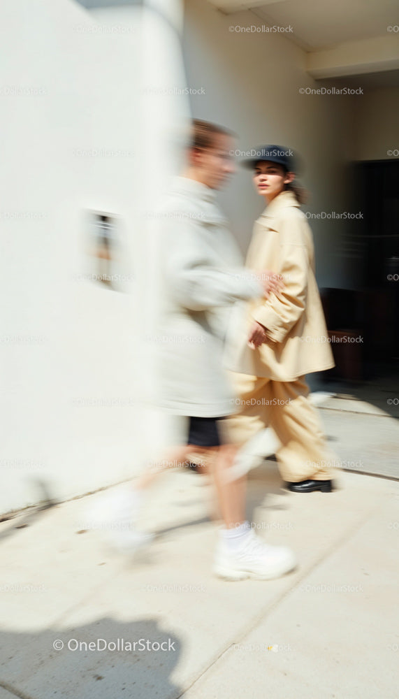Blurred Motion of People in Urban Fashion Walkway