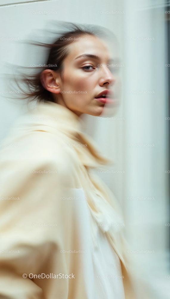 Artystyczny Portret Kobiety w Ruchu z Efektem Rozmycia