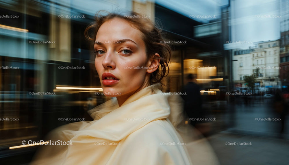 Urban Fashion Woman with Blurred City Motion