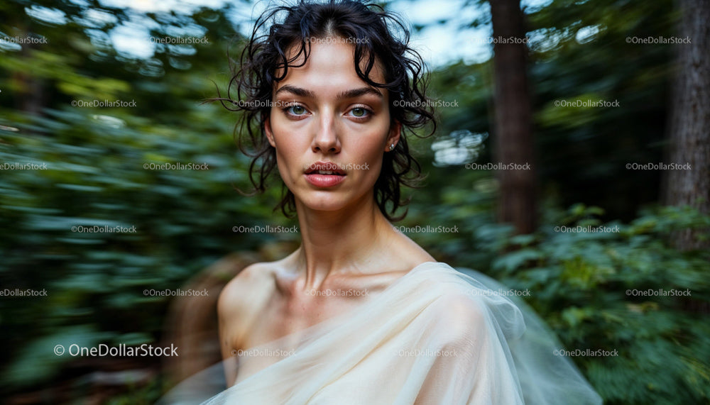 Ethereal Woman Among Lush Green Foliage in Nature