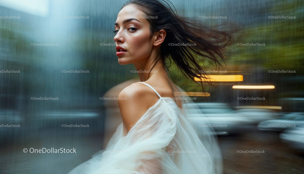 Elegant Woman in Flowing Dress with Motion Blur
