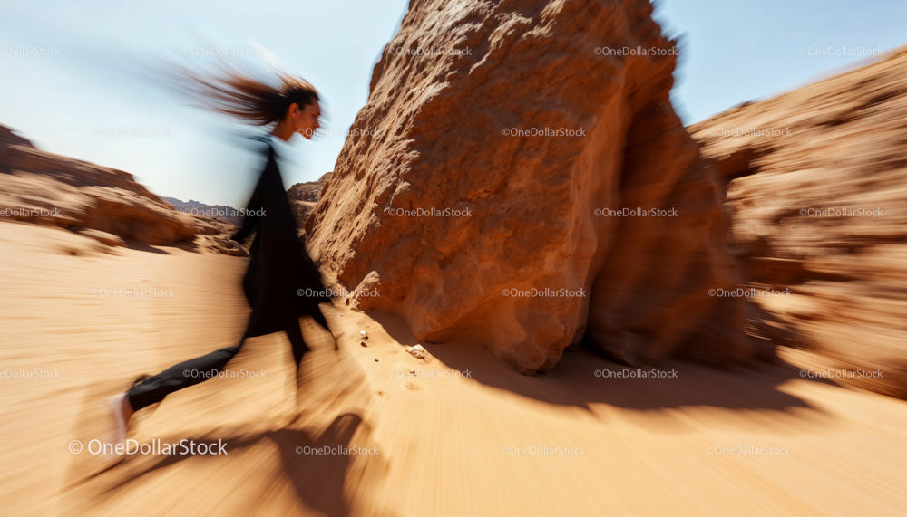 Woman Running in Desert with Motion Blur Effect