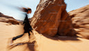Woman Running in Desert with Motion Blur Effect