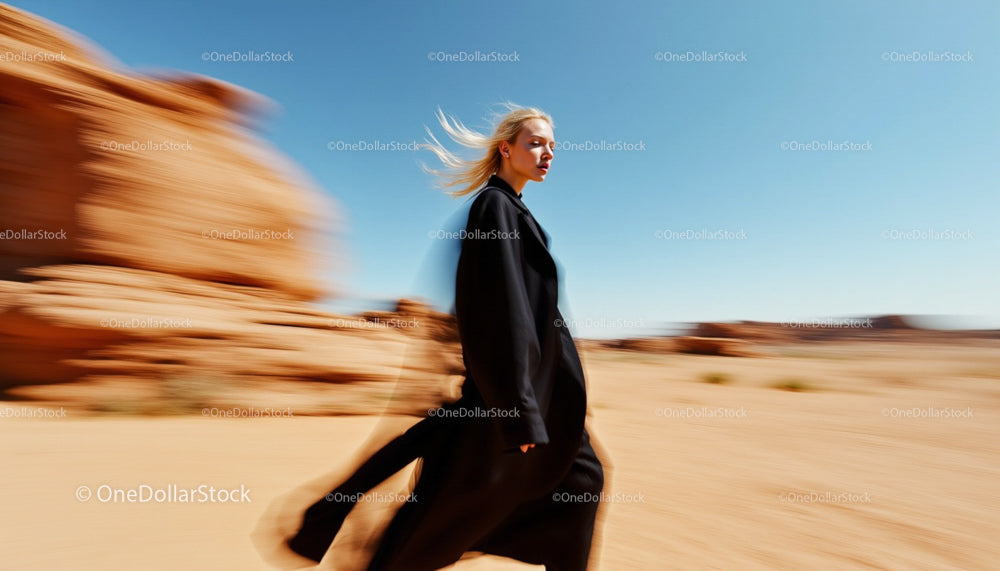 Fashionable Woman Walking Through Vast Desert Landscape