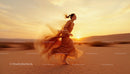 Woman Running in the Desert at Sunset with Flowing Dress