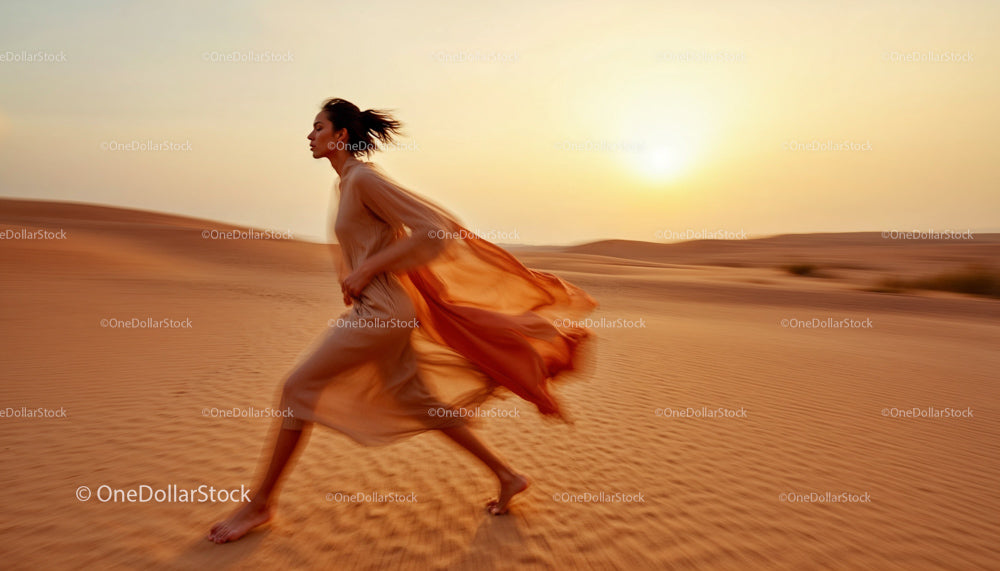 Woman Running in Desert During Sunset