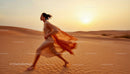 Woman Running in Desert During Sunset