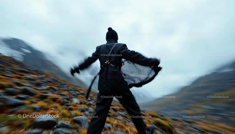 Adventurous Businessman in Dramatic Mountain Landscape