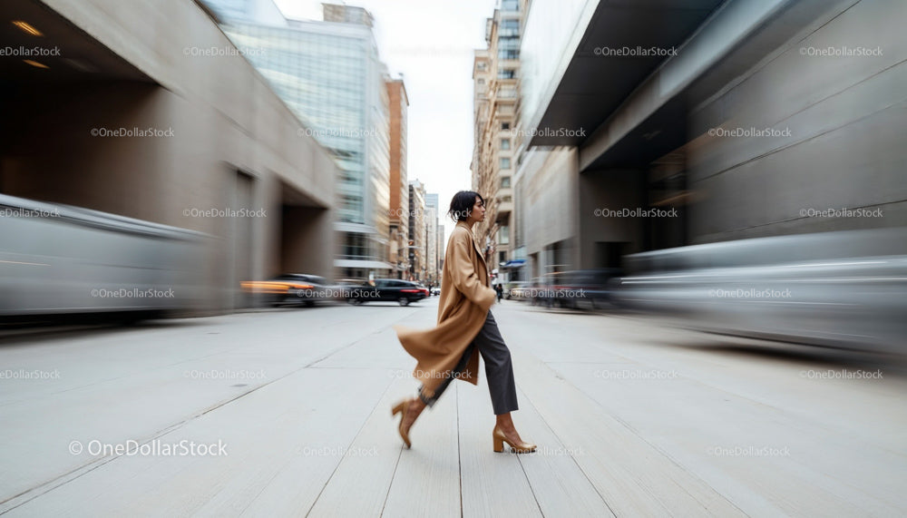 Businesswoman in Motion on a Busy City Street