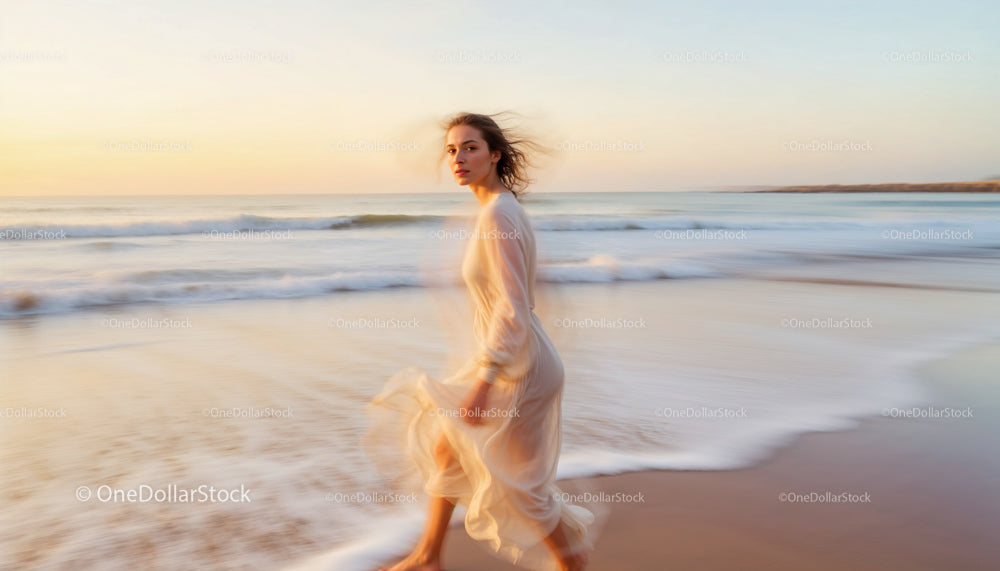 Woman Running on the Beach at Sunset