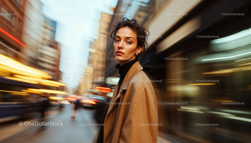 Stylish Woman Walking Through Vibrant City Streets