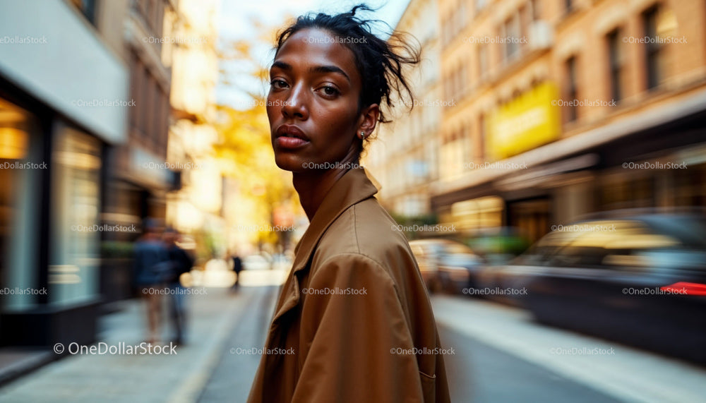 Confident Woman in Stylish Coat on Urban Street