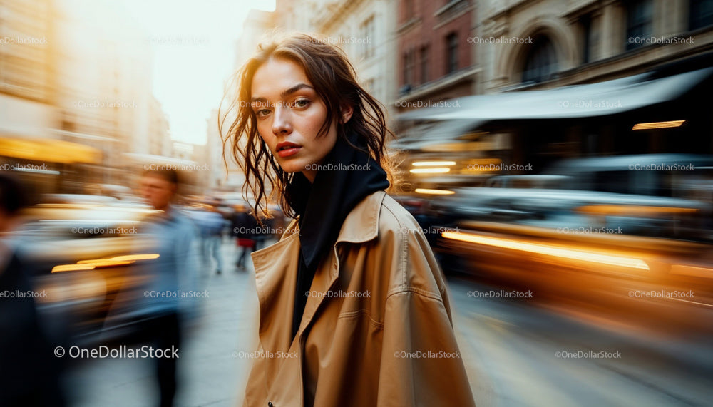 Stylish Woman Walking Through Urban Cityscape