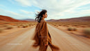 Woman Walking in Desert with Windblown Hair