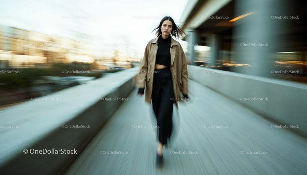 Confident Woman in Urban Setting with Motion Blur
