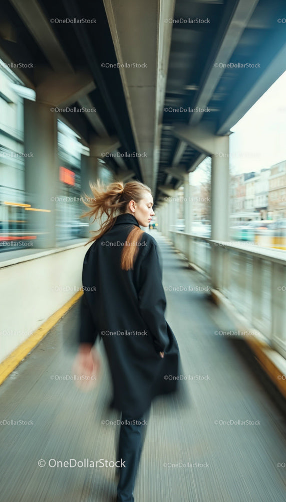 Dynamic Motion of Woman Running in Urban Underpass