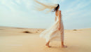 Elegant Woman Walking Through Serene Desert Landscape