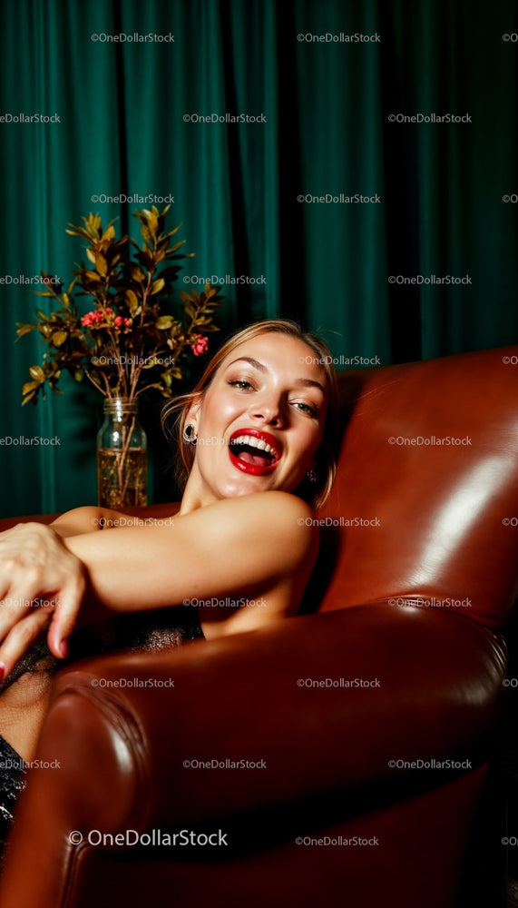 Joyful Woman Relaxing in a Luxurious Setting