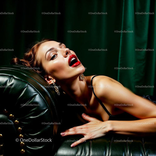 Glamorous Woman with Red Lips in Luxurious Setting