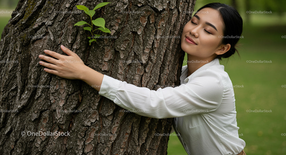 Woman Embracing Nature in a Serene Park Setting