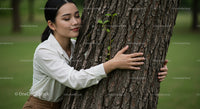 Woman Embracing Tree in a Tranquil Green Park