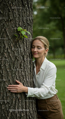 Woman Embracing Nature with a Tree Hug