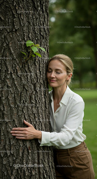 Woman Embracing Nature with a Tree Hug