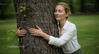Woman Embracing Tree in Tranquil Green Park