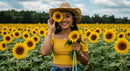 Joyful Woman in Sunflower Field on a Sunny Day