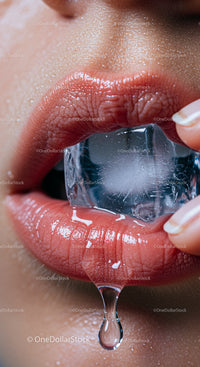 Close-Up of Lips Holding a Melting Ice Cube