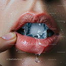 Close-Up of Lips with Ice Cube for Cooling Sensation