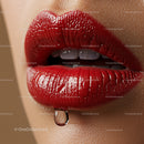 Close-up of Glossy Red Lips with Droplet Detail