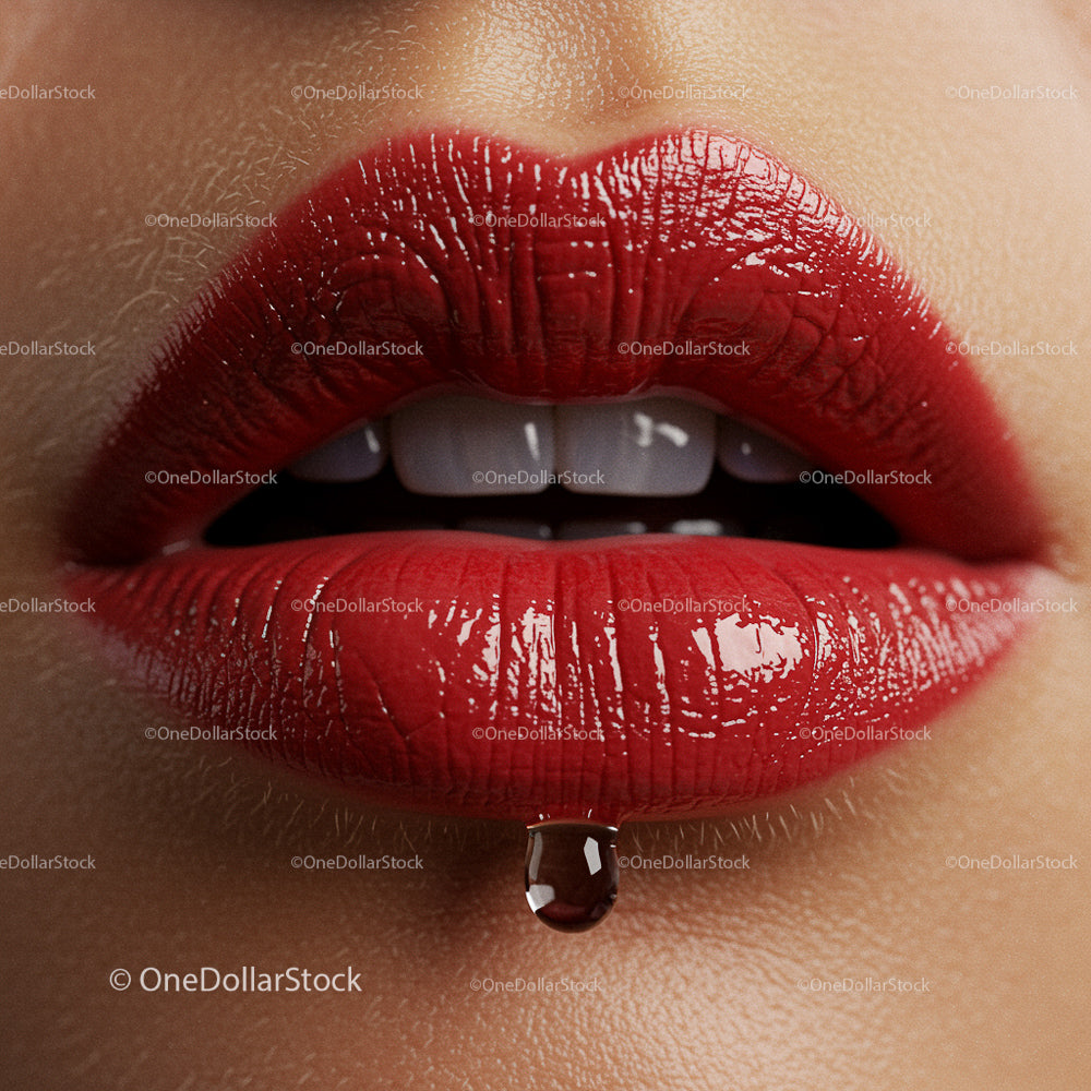 Glossy Red Lips with Droplet Detail