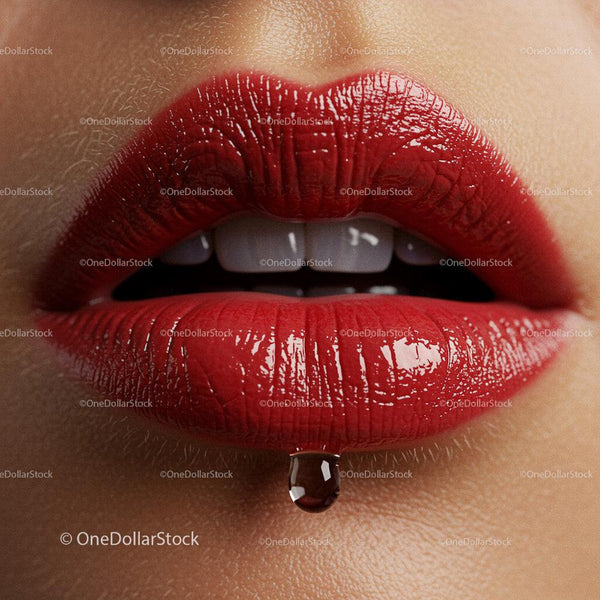 Glossy Red Lips with Droplet Detail