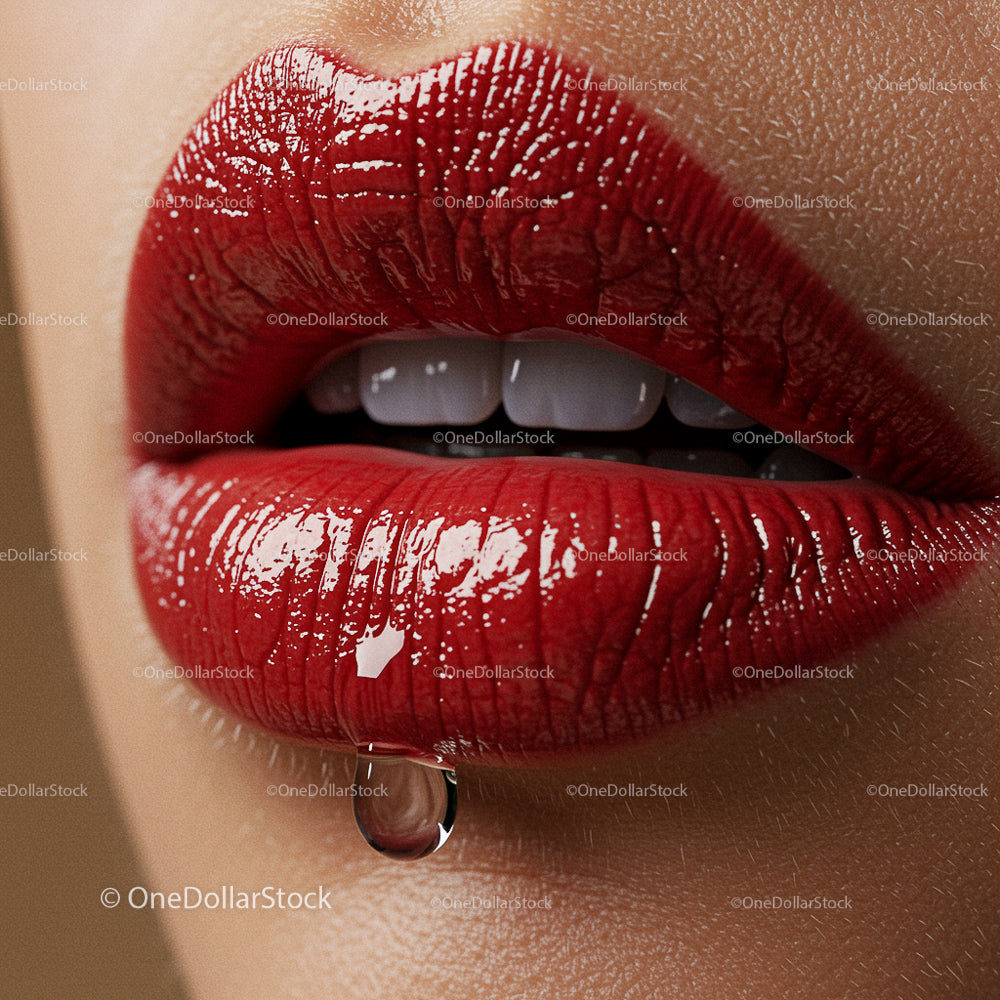 Glossy Red Lips with Elegant Makeup Detail