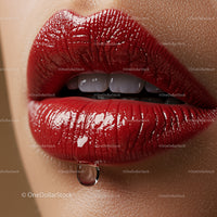 Glossy Red Lips with Elegant Makeup Detail
