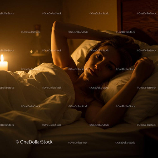 Woman Relaxing in Cozy Candlelit Bedroom