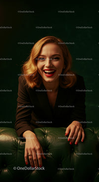 Smiling Woman with Blonde Hair and Red Lipstick